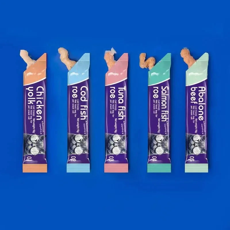 High quality  Mixed Flavor 30 Strips Cat Strips Young Cat Wet Food Pack Nutrition Abalone Tuna Chicken Formula Cat Liquid Snacks