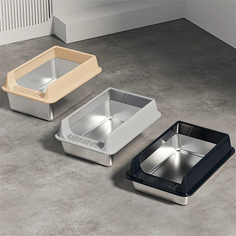 Stainless Steel Litter Box, Semi-enclosed Splash-proof And Leak-proof Design, Removable Lid, Suitable For Big Cats, And More
