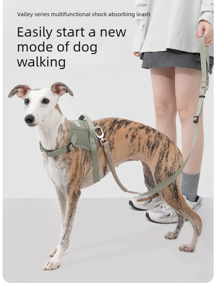 Multi-Functional Dog Leash Anti-Burst Shock Absorption Hands-Free Waist Shoulder Strap Adjustable 114-143cm for 40kg