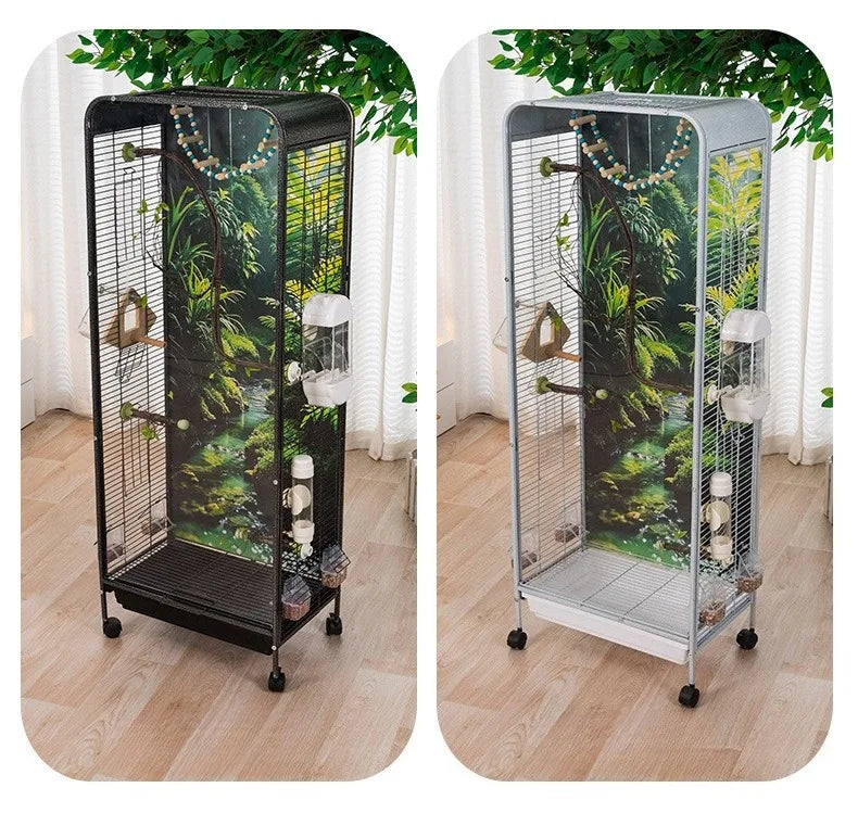 Metal Bird Cage Large Wheeled Transparent Cabinet-type Parrot Cage Interior Budgerigar Cockatiel Nest with Drawer Bird House