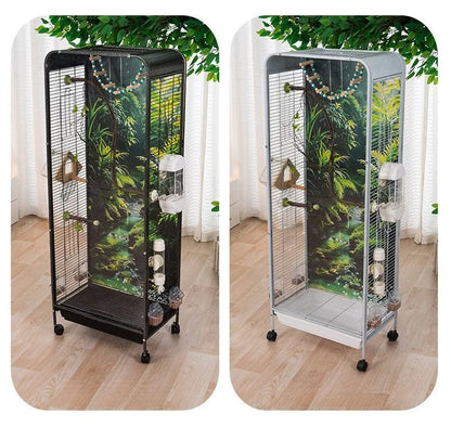 Metal Bird Cage Large Wheeled Transparent Cabinet-type Parrot Cage Interior Budgerigar Cockatiel Nest with Drawer Bird House