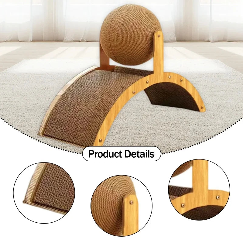 2-in-1 Wooden Cat Scratching Ball And Sisal Scratch Board Durable Solid Wood Paw Toy for Cats And Kittens Pet Supplies