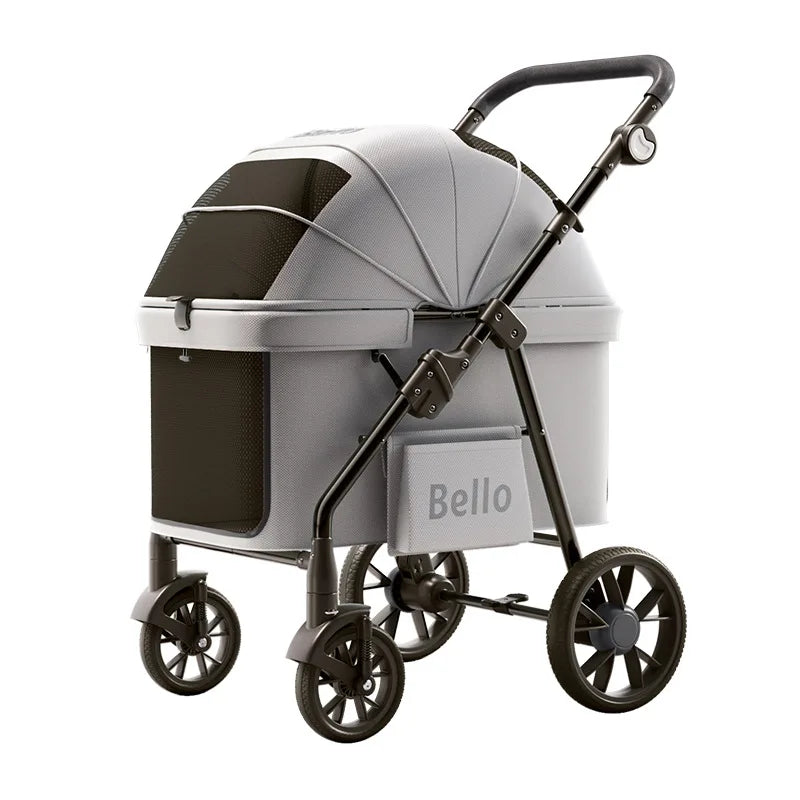 Bello YA03 Extra Large Space Pet Stroller Foldable Dog Cat Carrier Heavy Duty 60lbs Family Outdoor Travel Push Cart