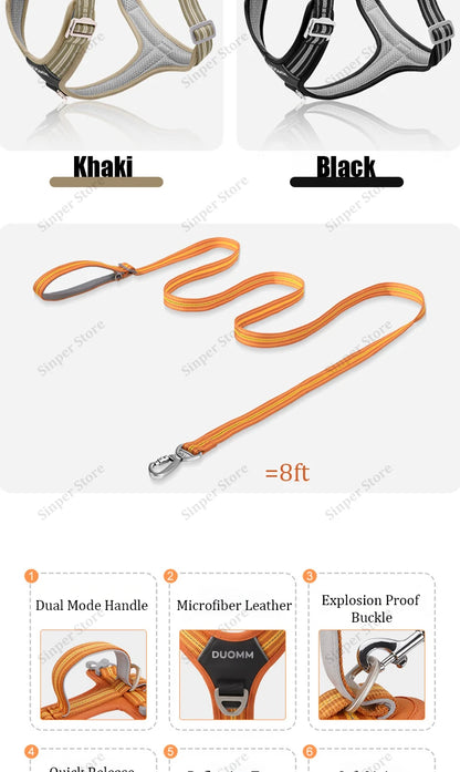 Dog Harness and Leash Set for Large Dogs Heavy Duty No Pull Service Dog Vest with Dog Seat Belt Reflective Adjustable Pet Harnes