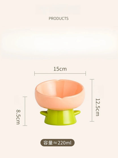 Tulip-shaped ceramic cat food bowl for pets prevent tipping over, and reduce the risk of blackening at the bottom of the bowl
