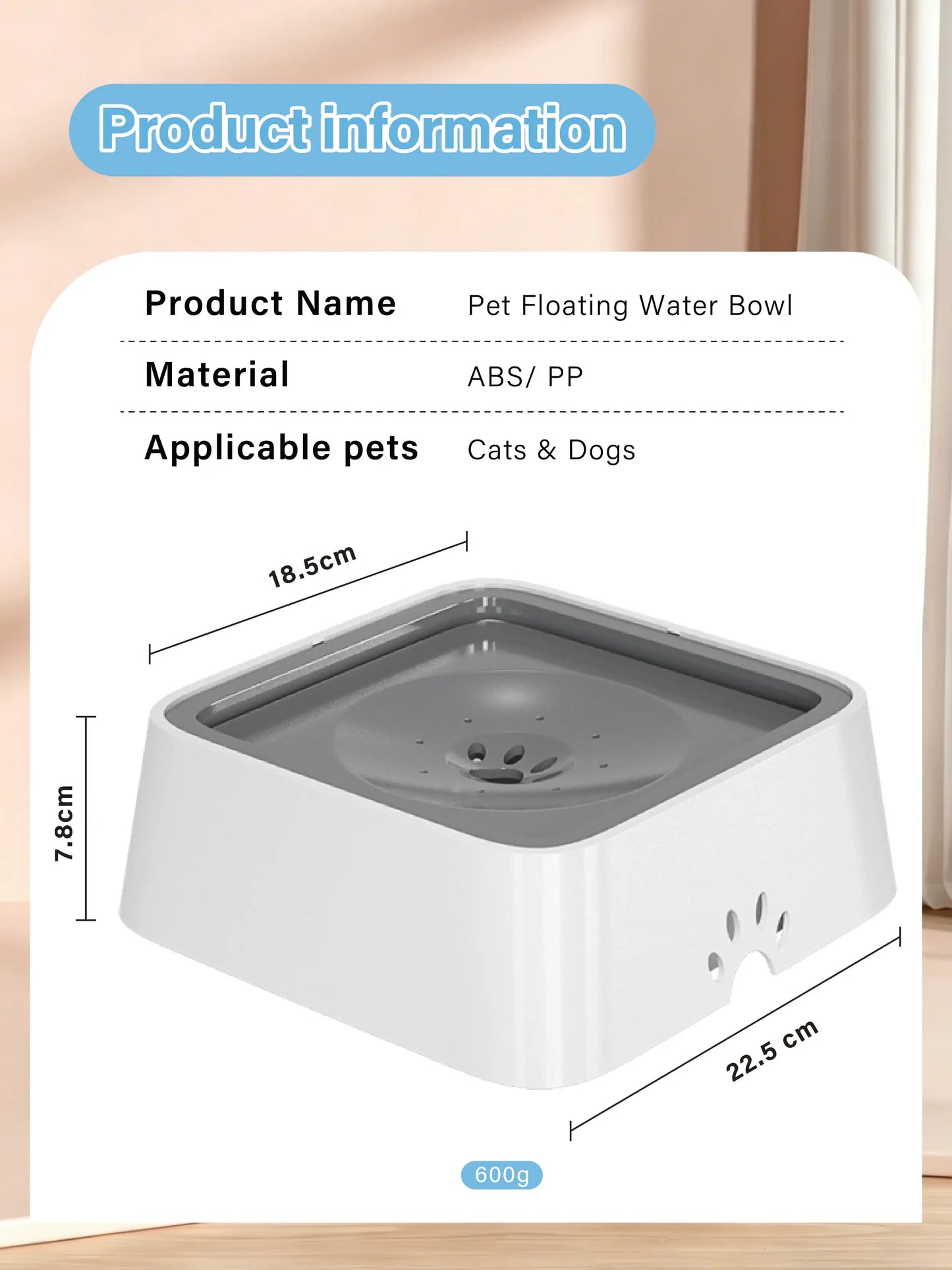 Floating Pet Bowl 1L Pet Water Dispenser ABS Plastic Pet Drinking Bowl Keeps Fur Dry for Long-Haired Pets Drinking Dispenser
