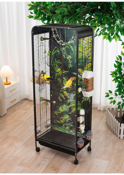 Metal Bird Cage Large Wheeled Transparent Cabinet-type Parrot Cage Interior Budgerigar Cockatiel Nest with Drawer Bird House