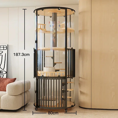 Cat Villa Deluxe 360 Panoramic Cat Cage House Solid Wood Steel Glass Smart Cat Toilet
