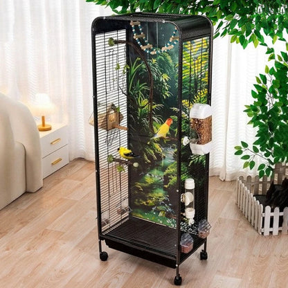 Metal Bird Cage Large Wheeled Transparent Cabinet-type Parrot Cage Interior Budgerigar Cockatiel Nest with Drawer Bird House