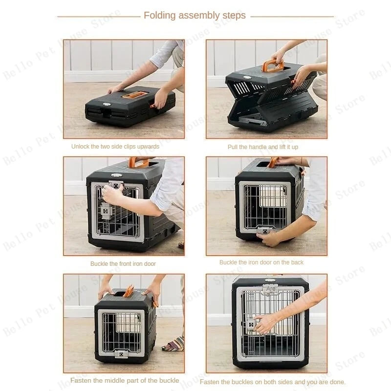 Portable foldable dog cage Oversized breathable pet airline box Car pet cage for traveling Multi-function foldable pet cage