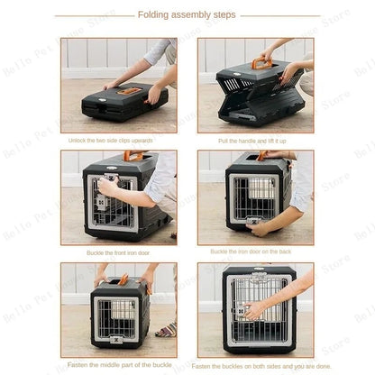 Portable foldable dog cage Oversized breathable pet airline box Car pet cage for traveling Multi-function foldable pet cage