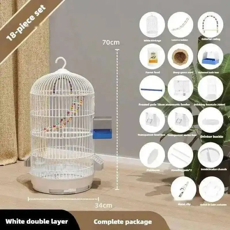 Wrought Retro Household Bird Nordic Round Iron Metal Parrot Cage Large Size Luxury Bird Villa Creative White Parrot House L