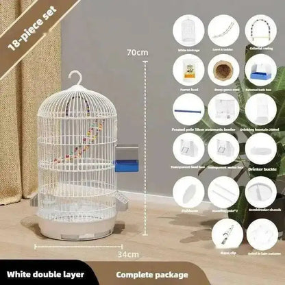 Wrought Retro Household Bird Nordic Round Iron Metal Parrot Cage Large Size Luxury Bird Villa Creative White Parrot House L
