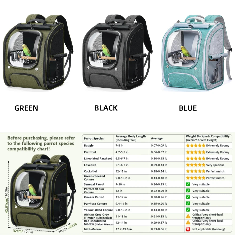 Bird Carrier Parrot Backpack Bag with Perch Cups for Small Pets,Birds,Cockatiel,Portable Bird Cage for Parrots Outdoor Travel