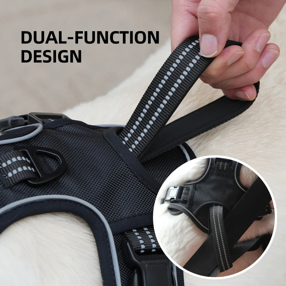 Dog Harness for Large Dogs Heavy Duty No Pull Service Dog Vest with Dog Seat Belt Reflective Adjustable Pet Harnes