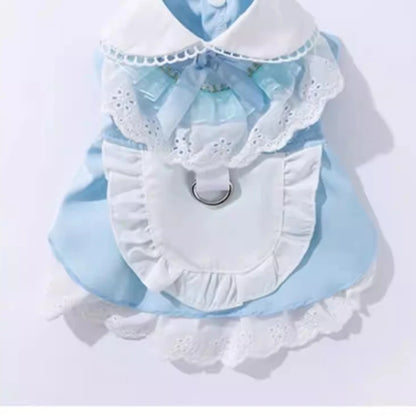 Blue Maid Skirt Kitten Dress Thin Breathable Pet British Short Silver Summer Clothes Cat Dress