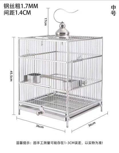 Large Square Stainless Steel Bird Cage for Myna Starling Parrot Villa Metal Cage