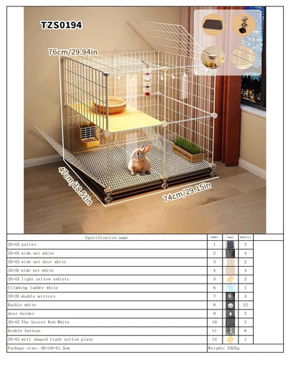 Rabbit Cage with Large Space for Home Use, Large Villa-Style Rabbit Nest with Toilet