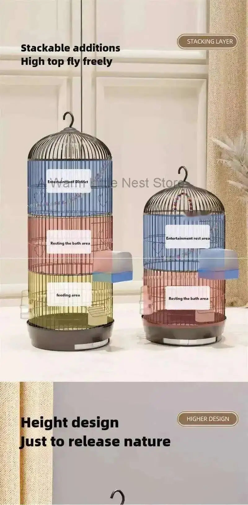 Wrought Retro Household Bird Nordic Round Iron Metal Parrot Cage Large Size Luxury Bird Villa Creative White Parrot House L