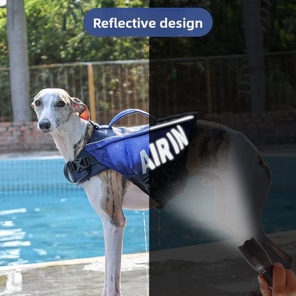 Dog Life Jacket with Airbags, Adjustable Pet Life Vest for Swimming, Oxford Fabric, Reflective Strips, S/M/L,Red / Green / Blue