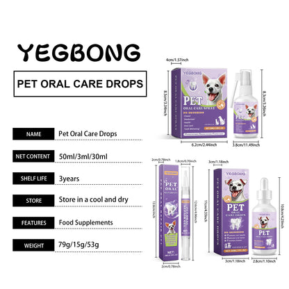 YEGBONG Pet Oral Care Drops Dog Cat Fresh Breath Tartar Remover Mild Formula Food Supplement Easy Use Home Pet Oral Hygiene