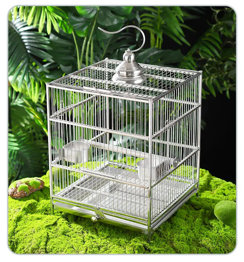 Large Square Stainless Steel Bird Cage for Myna Starling Parrot Villa Metal Cage