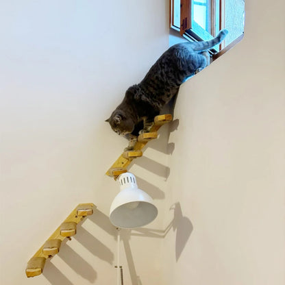 Cat Climbing Stairs Wall Mounted Steps Made of Wood and Sisal Rope Scratching Ladder Pet Furniture for Indoor Cats Playing Sleep