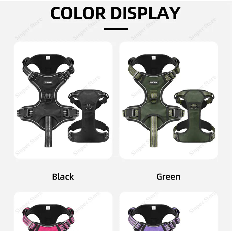 Dog Harness for Large Dogs Heavy Duty No Pull Service Dog Vest with Dog Seat Belt Reflective Adjustable Pet Harnes