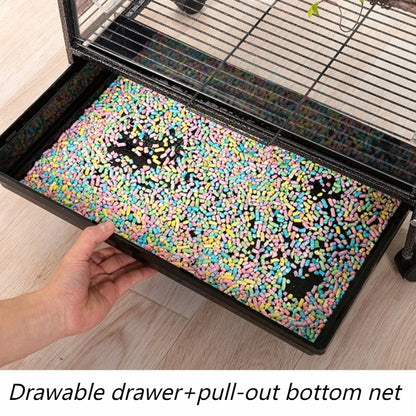 Metal Bird Cage Large Wheeled Transparent Cabinet-type Parrot Cage Interior Budgerigar Cockatiel Nest with Drawer Bird House