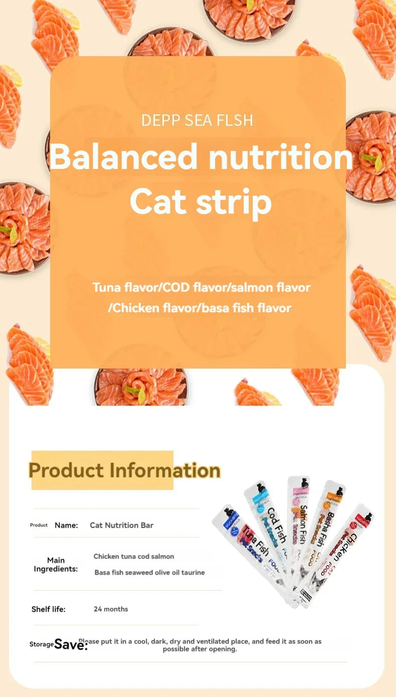 10pcs 15g/Stripe Cat Strips Pet Snacks Various Flavors Nutritious Protein Wet Cat Food Universal Snacks Fatty Gills Cat Wet Food