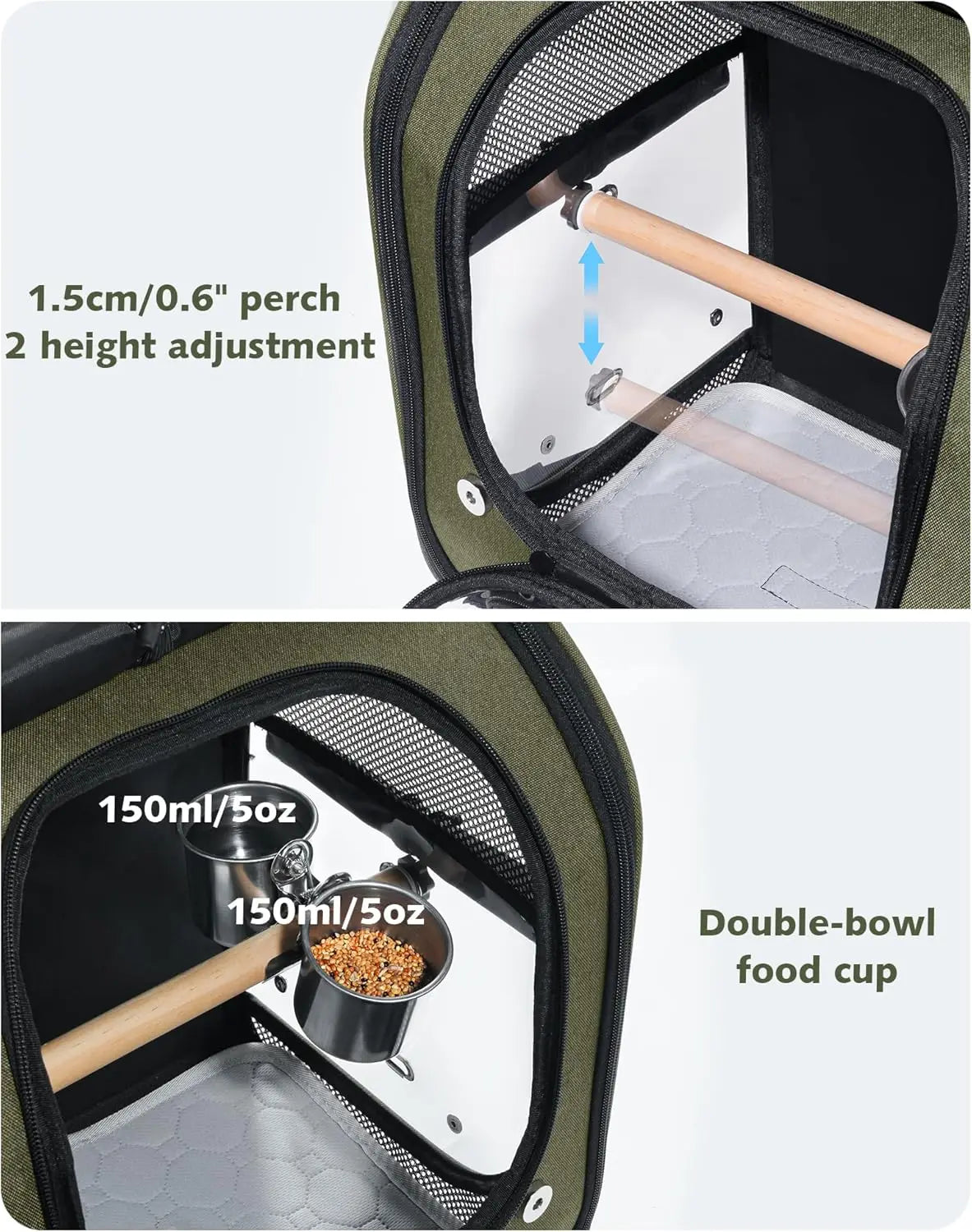 Bird Carrier Parrot Backpack Bag with Perch Cups for Small Pets,Birds,Cockatiel,Portable Bird Cage for Parrots Outdoor Travel