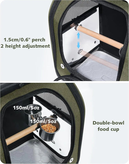 Bird Carrier Parrot Backpack Bag with Perch Cups for Small Pets,Birds,Cockatiel,Portable Bird Cage for Parrots Outdoor Travel