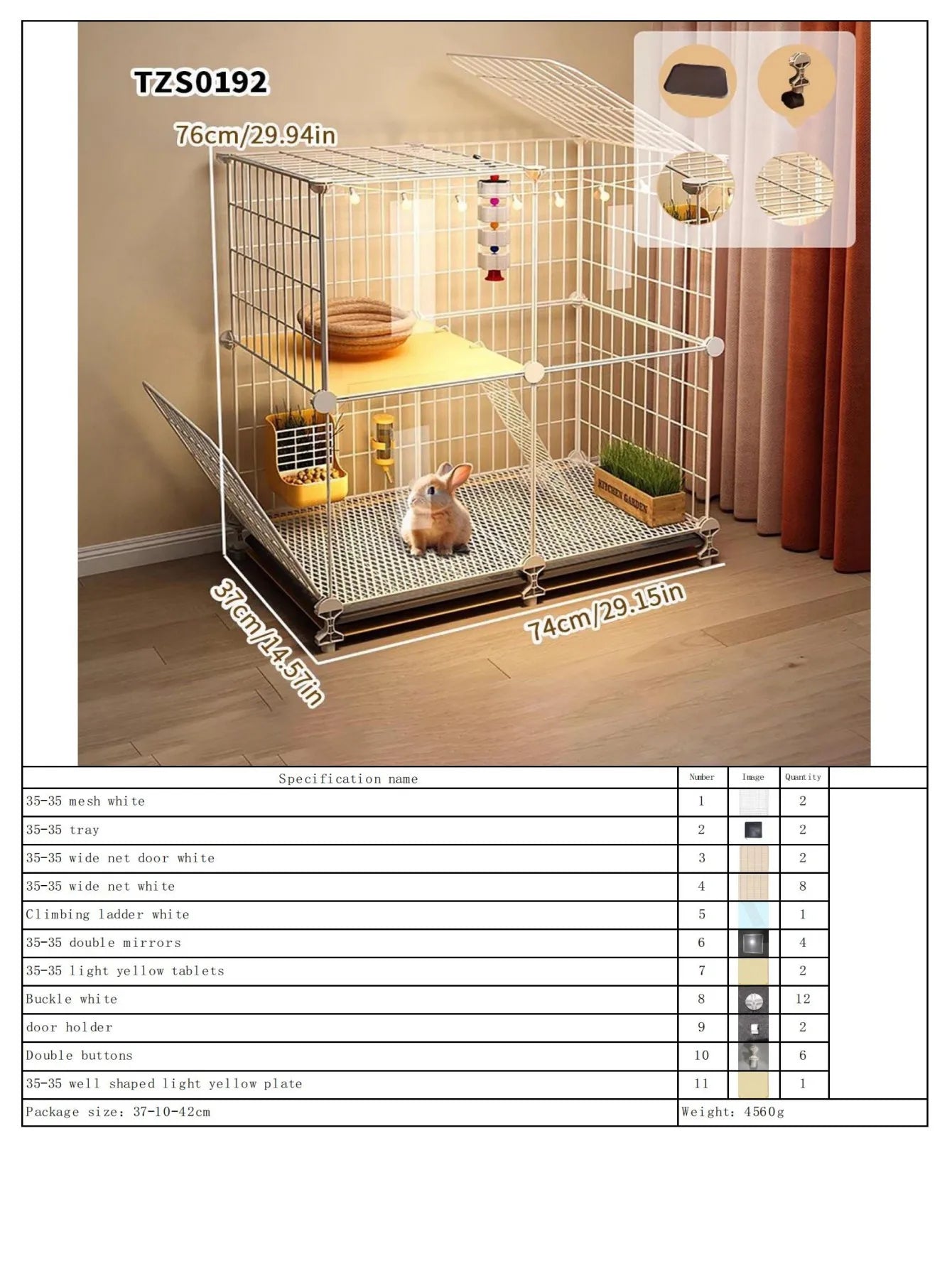 Rabbit Cage with Large Space for Home Use, Large Villa-Style Rabbit Nest with Toilet