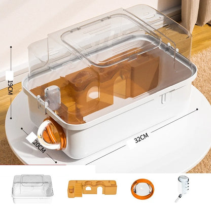 Acrylic Transparent Panoramic Hamster Cage Luxury Villa Hideout House Large Habitat Playpen for Small Pet Syrian Dwarf Hamster