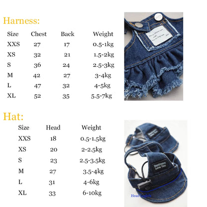 Summer Dog Clothes Denim Jeans with Hat Dog Dress INS Style Small Girl Dog Clothing Couple Pet Outfit Puppy Costume Overalls