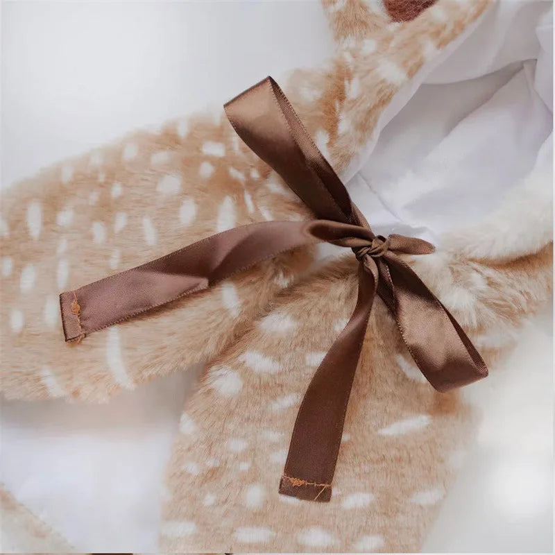 Christmas Pet Costume Dog Cat Clothes Reindeer Cape Hooded Outfit Warm Soft Festive Holiday Party Dress Up Accessories Small Pet