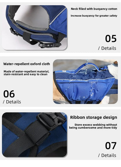 Dog Life Jacket with Airbags, Adjustable Pet Life Vest for Swimming, Oxford Fabric, Reflective Strips, S/M/L,Red / Green / Blue