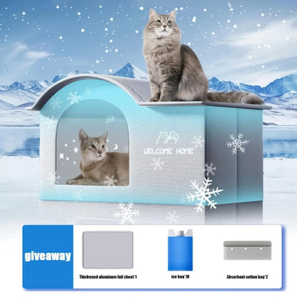 Cooling Cat House Aluminum Foil Insulated Cat Cooling House Tear Resistant Shade Tent Cave Spacious Shelter For Apartment Patio