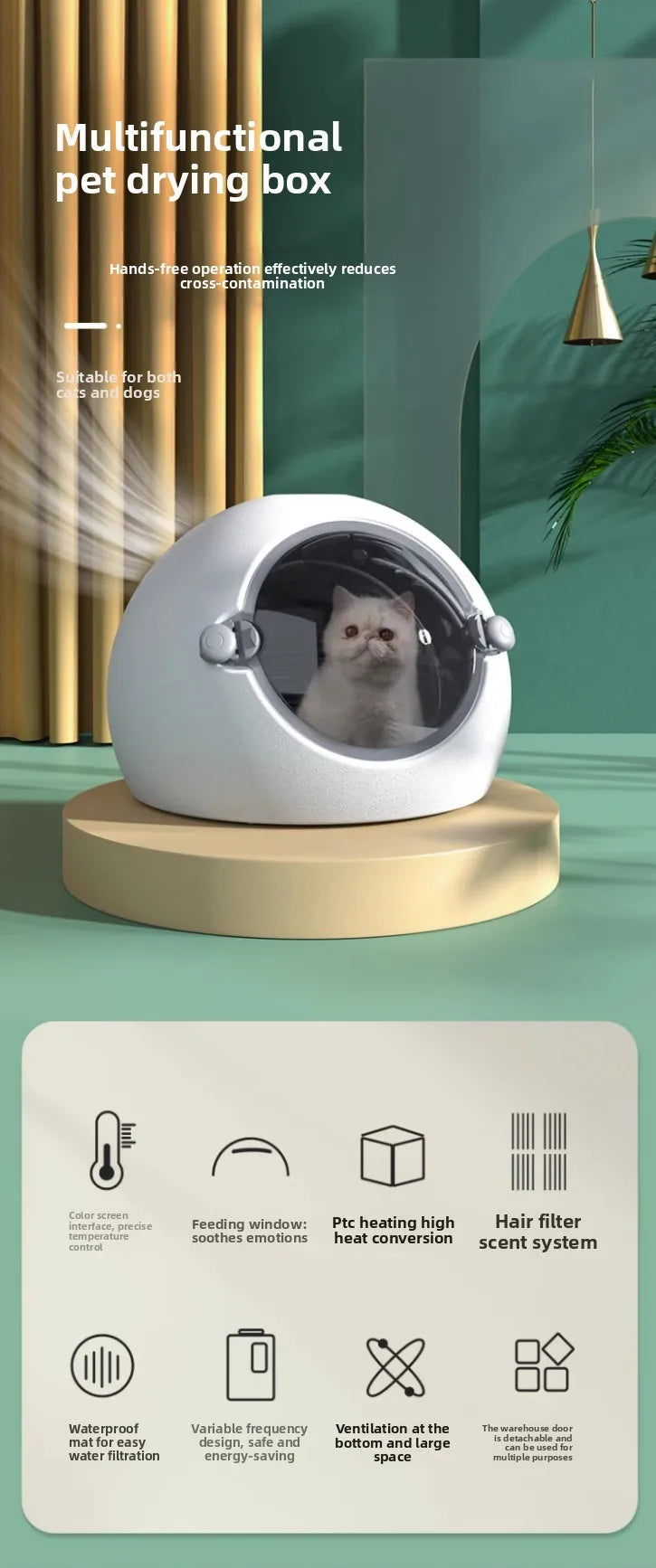 Pet drying box Automatic cat dryer Household small dog cat bath blowing water artifact，Cat, dog,pet dogs dryer,cat dog supplies