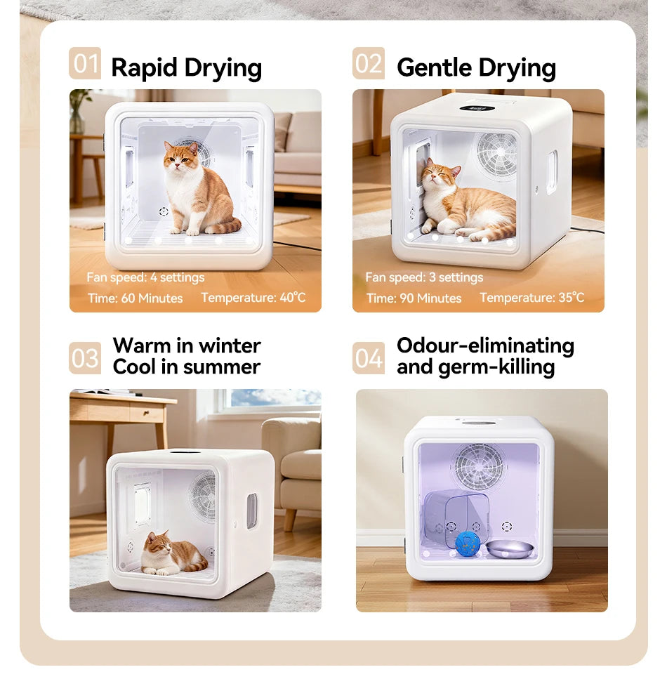 ROJECO 70L Smart Pet Dryer Box Automatic Temperature Control 360° Drying Ultra Quiet Pet Hair Grooming For Dog Cat Dryer 4 Speed