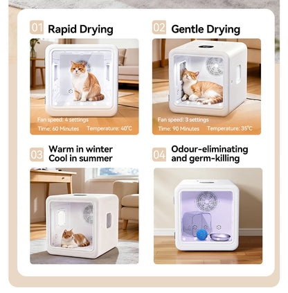 ROJECO 70L Smart Pet Dryer Box Automatic Temperature Control 360° Drying Ultra Quiet Pet Hair Grooming For Dog Cat Dryer 4 Speed
