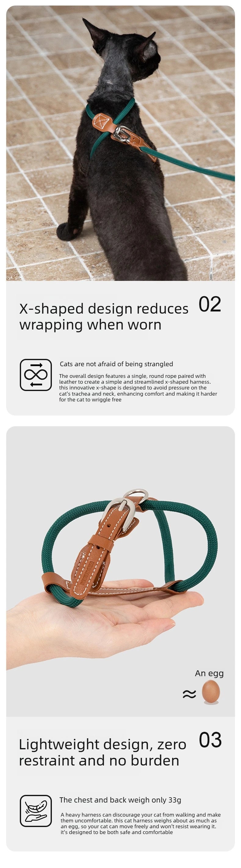 Adjustable X-Shape Cat Harness & Leash Set, Lightweight Escape Proof Cat Walking Harness,Leather 4-Gear Adjustment for 6kg Cats