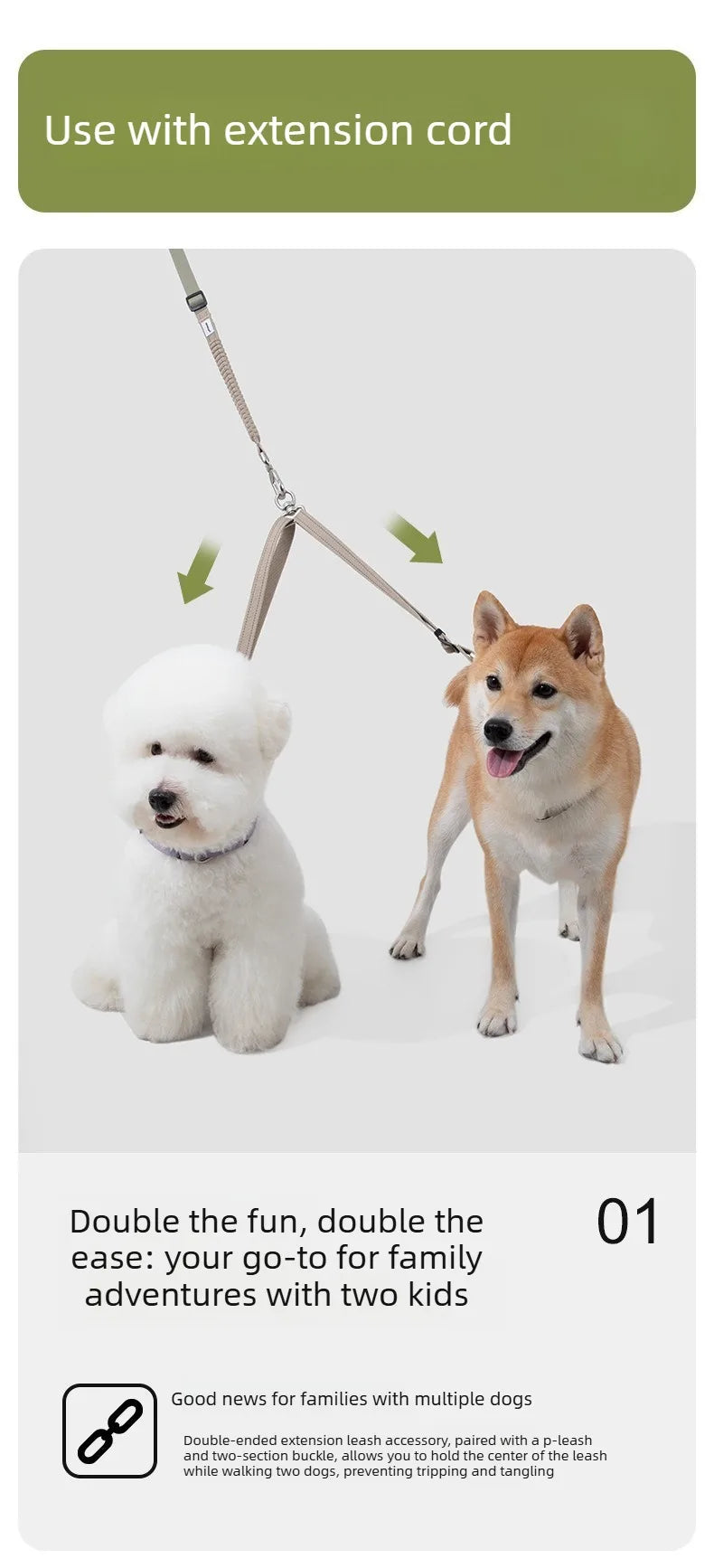 Multi-Functional Dog Leash Anti-Burst Shock Absorption Hands-Free Waist Shoulder Strap Adjustable 114-143cm for 40kg