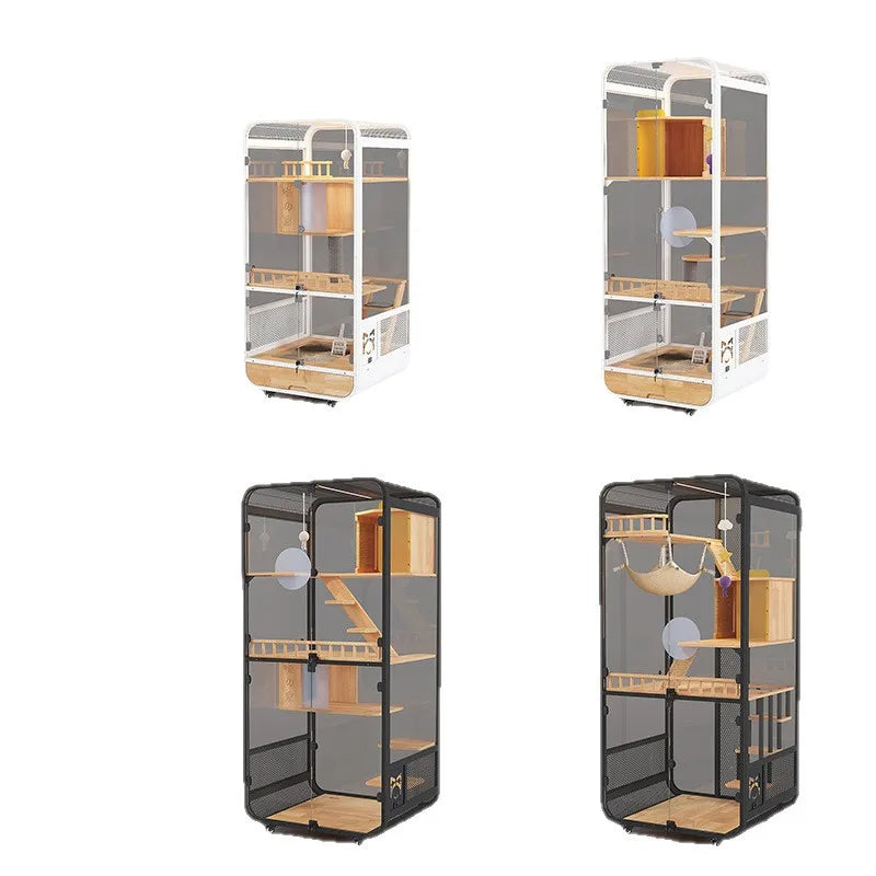 Cat villa solid wood panoramic glass luxury large space cabinet cage can put smart toilet three-story nest house for home use
