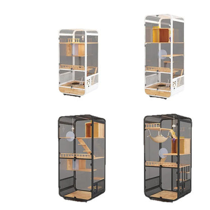 Cat villa solid wood panoramic glass luxury large space cabinet cage can put smart toilet three-story nest house for home use