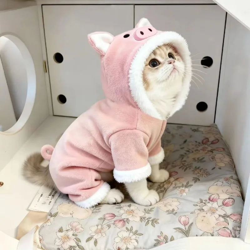 New cat Clothes   Cute Pig Design   Thickened Autumn and Winter Outfit  Four-legged Jumpsuit Warm Pet Clothing for Small Pets
