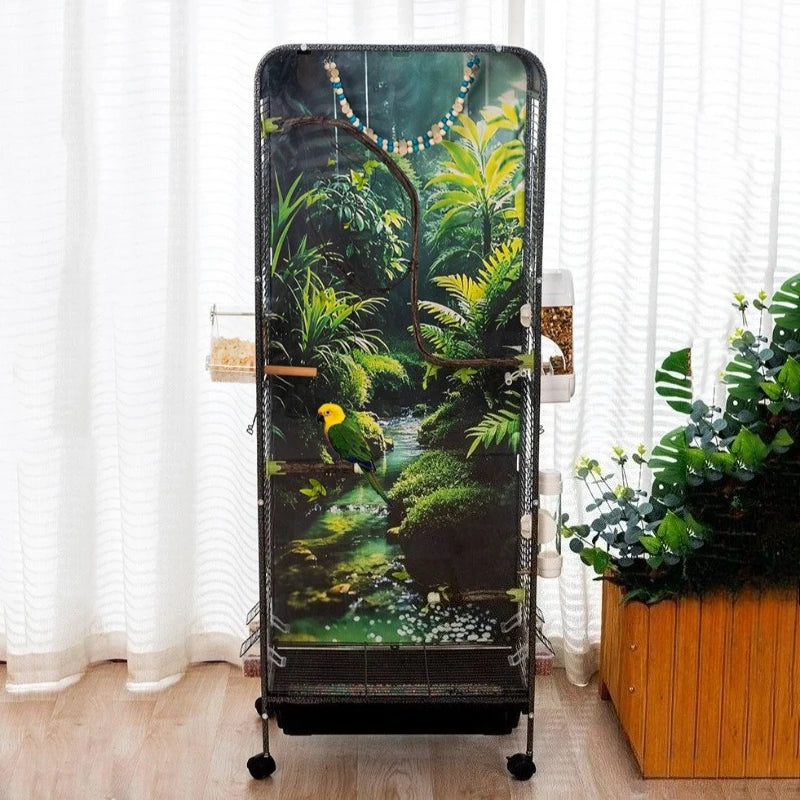 Metal Bird Cage Large Wheeled Transparent Cabinet-type Parrot Cage Interior Budgerigar Cockatiel Nest with Drawer Bird House