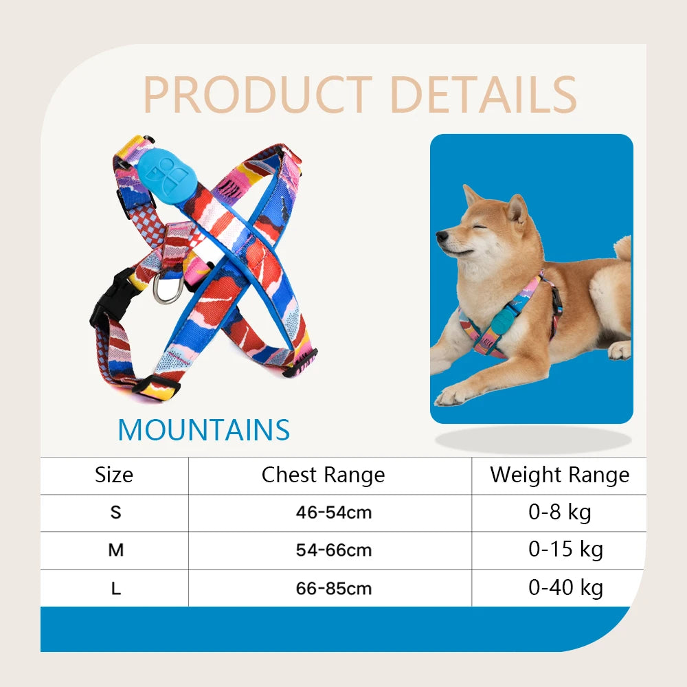 Premium Explorer Harness Y-Shaped Dog HarnessAdjustable Durable Nylon Soft Padding Metal Buckles and Leather Handle for Pets