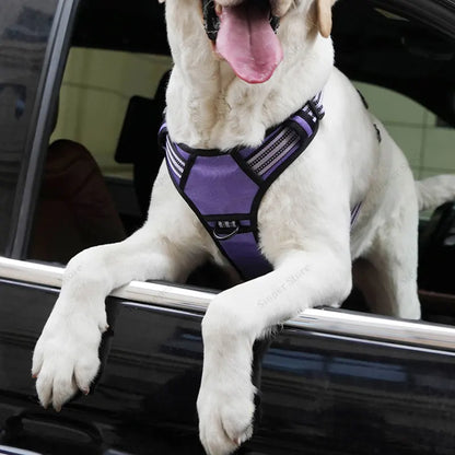 Dog Harness for Large Dogs Heavy Duty No Pull Service Dog Vest with Dog Seat Belt Reflective Adjustable Pet Harnes