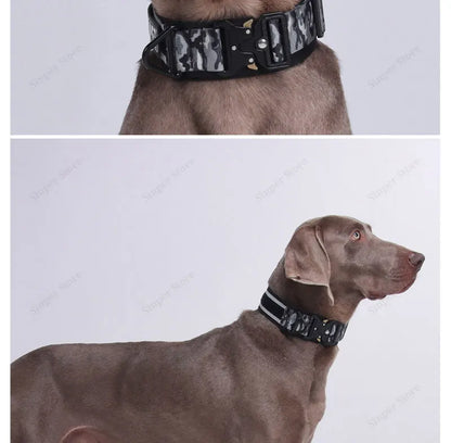 Tactical Dog Collar Adjustable Military Training Nylon Dog Collar with Control Handle and Heavy Metal Buckles for Large Dogs